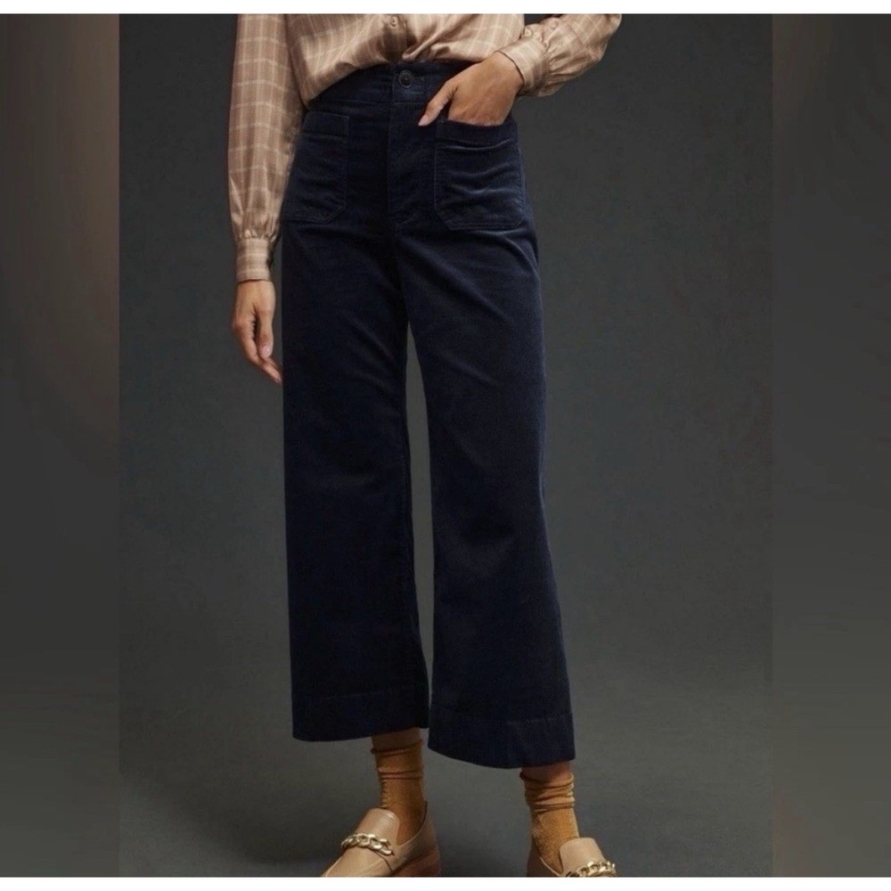 Maeve Colette Pants Women 32 Navy Blue Corduroy Wide Leg Cropped High Rise